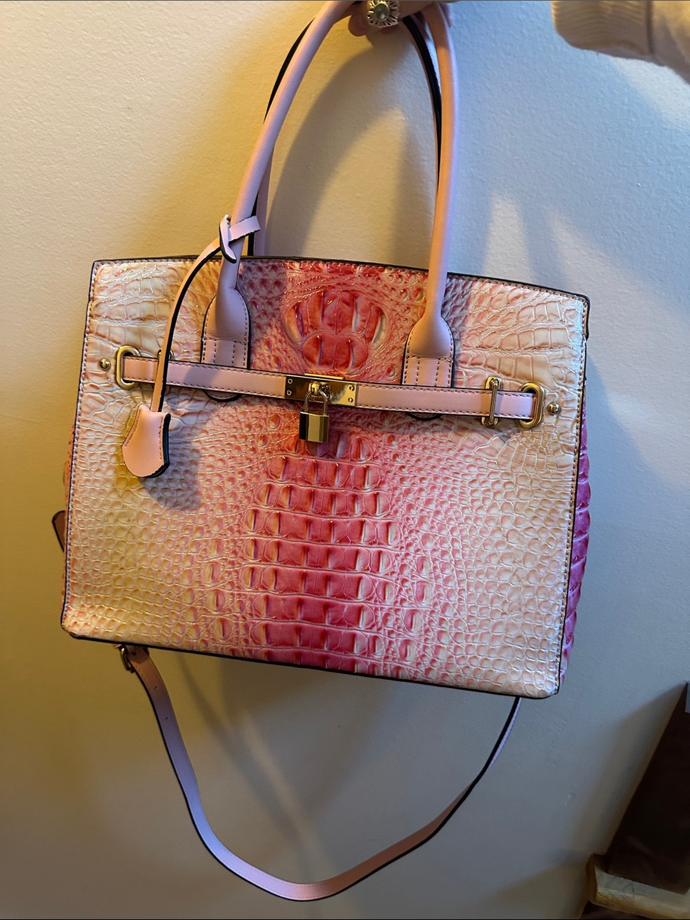 Pink Ombre Croc-Embossed Tote Bag